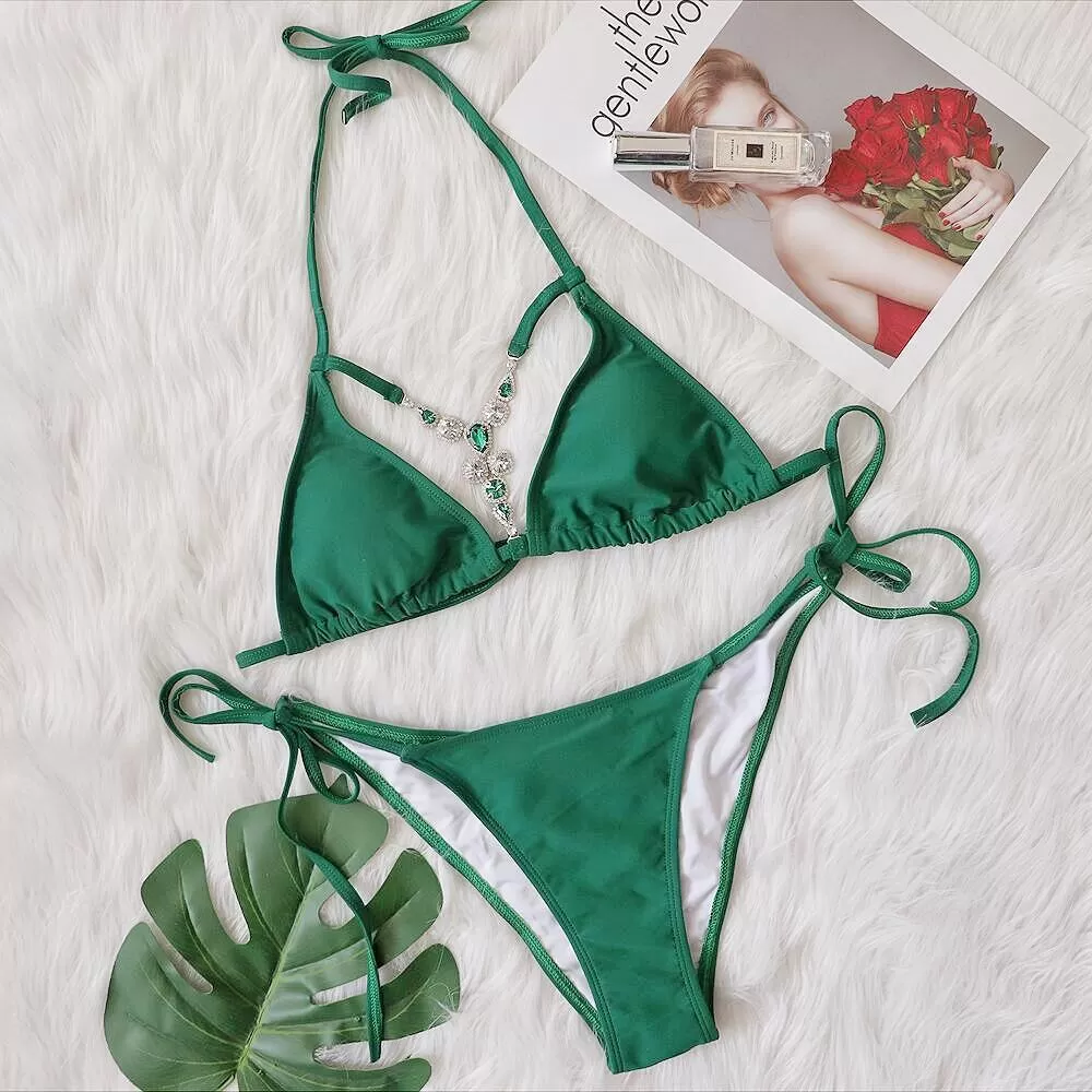 Crystal Diamond Halter Bikini with Tummy-Control Bottom product image 5