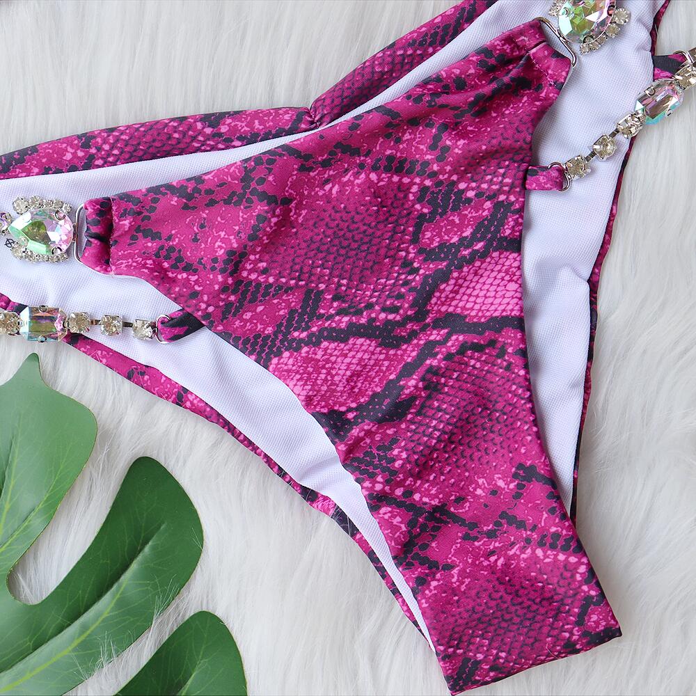 Snakeskin Print Crystal Triangle Halter Bikini product image 4