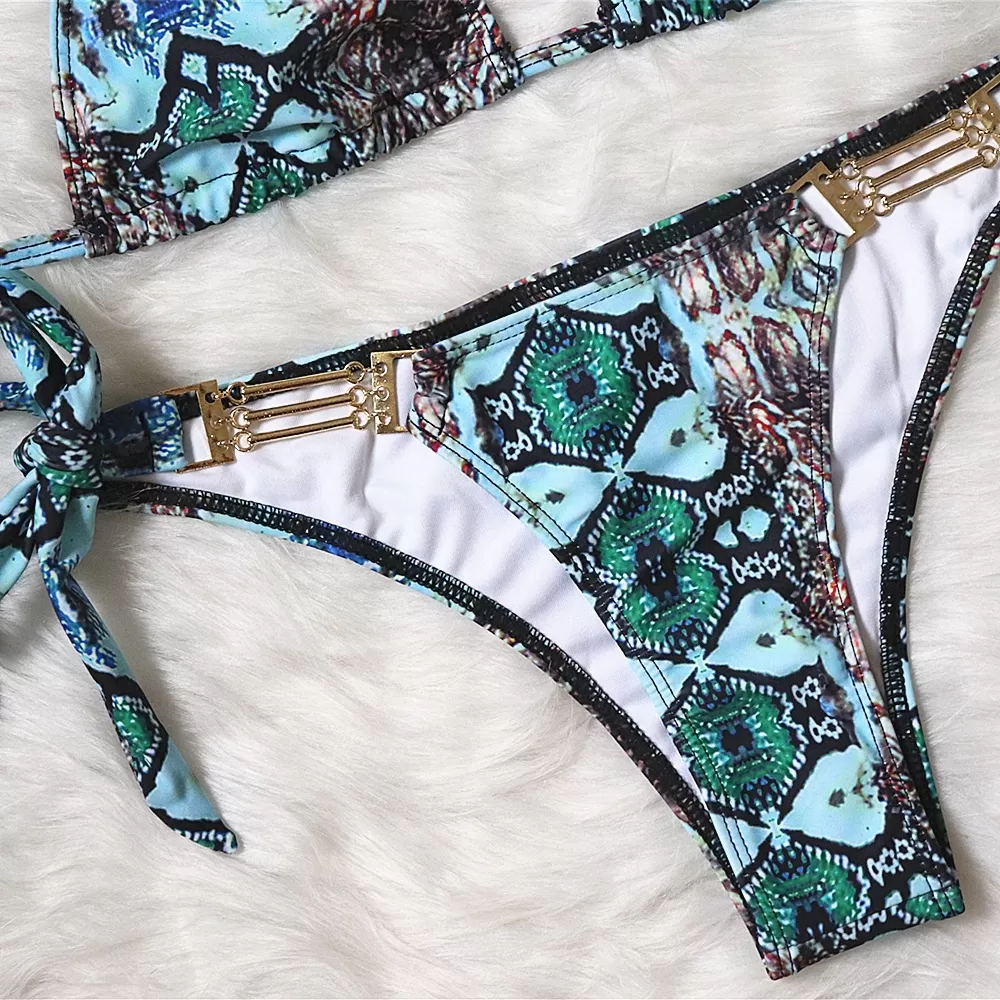 Floral Brazilian Bikini with Chain-Connected Tie Sides product image 5
