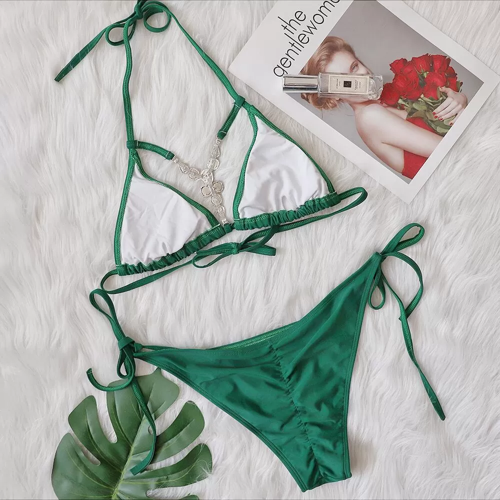Crystal Diamond Halter Bikini with Tummy-Control Bottom product image 3