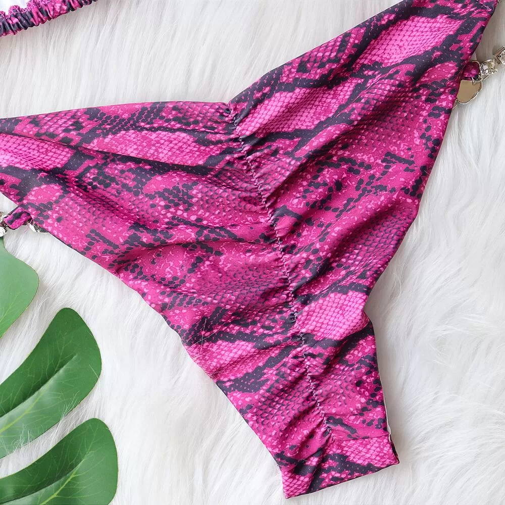Snakeskin Print Crystal Triangle Halter Bikini product image 8