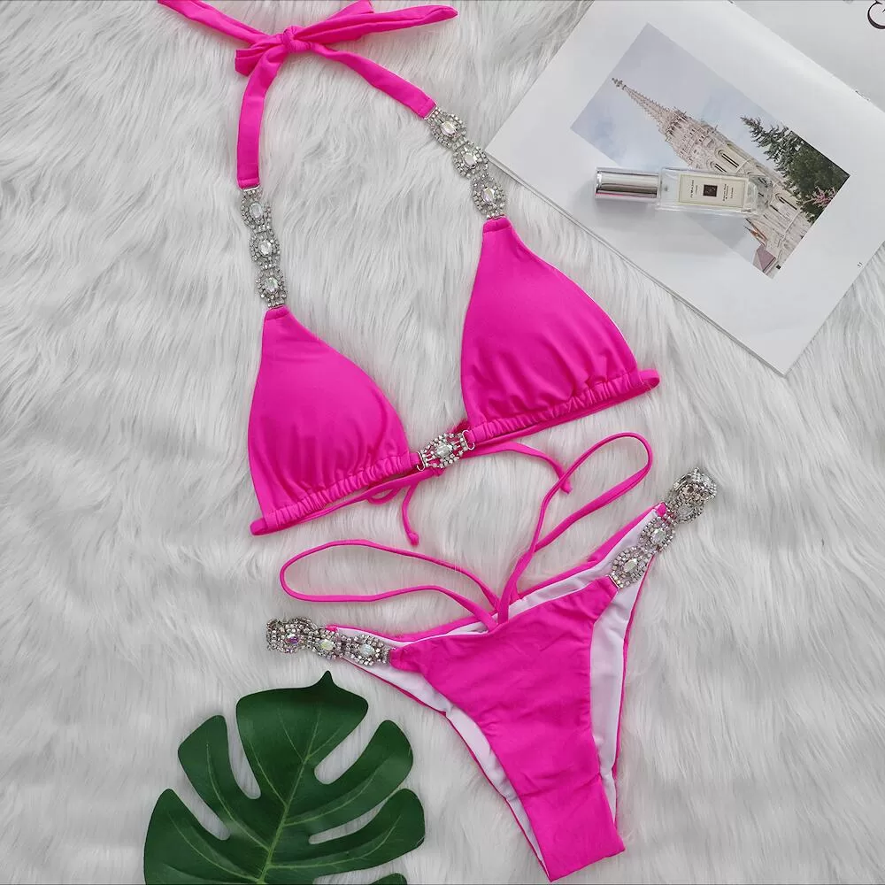 Pink Crystal Bandage Two-Piece Bikini