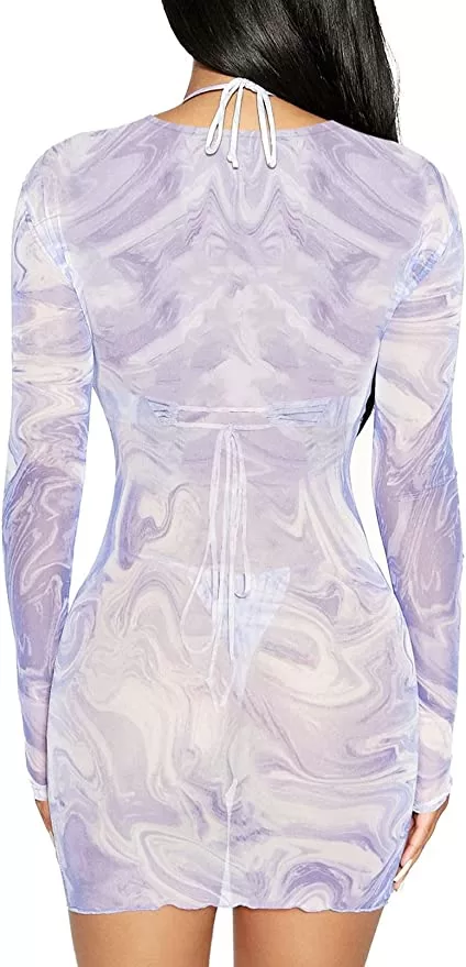 Long-Sleeve Sheer Mesh Beach Cover-Up Dress product image 3