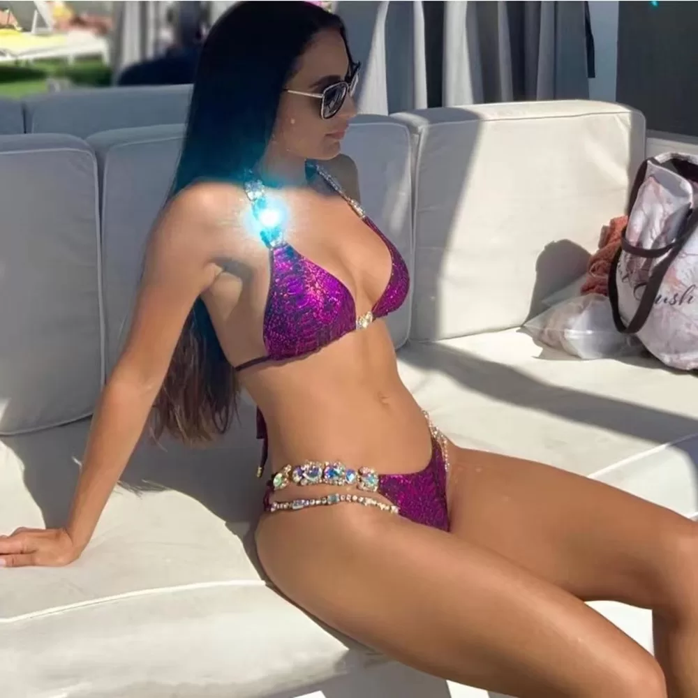 Snakeskin Lace-Up Crystal Two-Piece Bikini