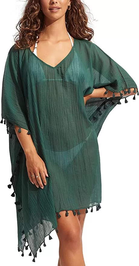 Lightweight Kaftan Cover-Up with Tassel Trim product image 6