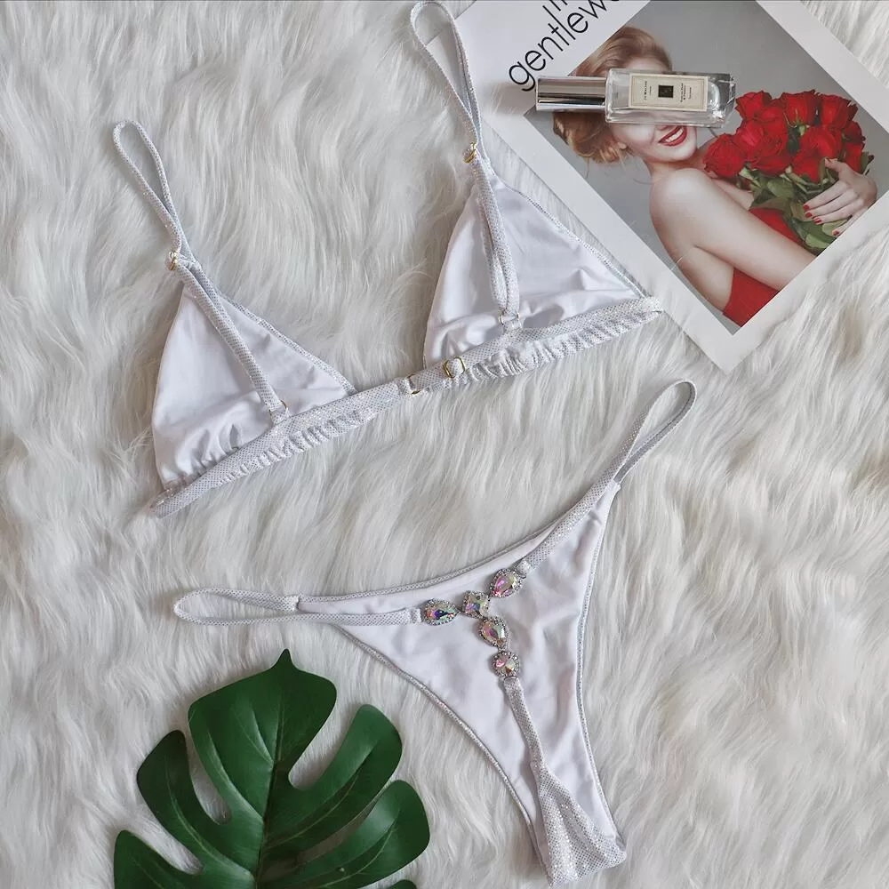 Silver Crystal Sparkle Thong Bikini product image 5