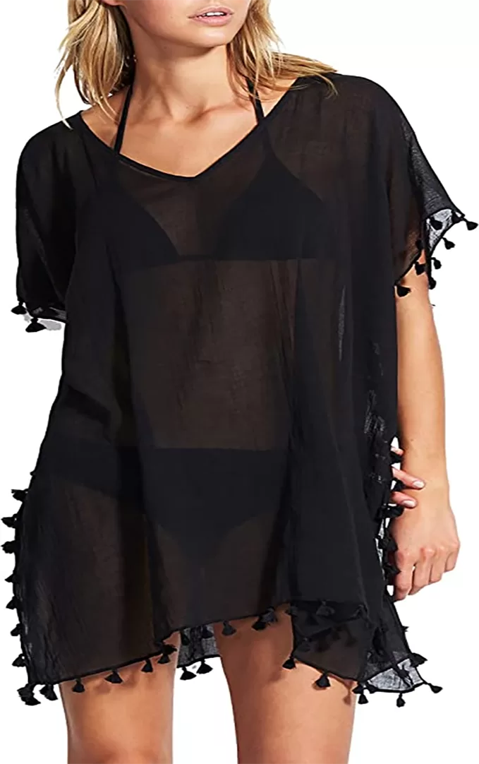 Lightweight Kaftan Cover-Up with Tassel Trim