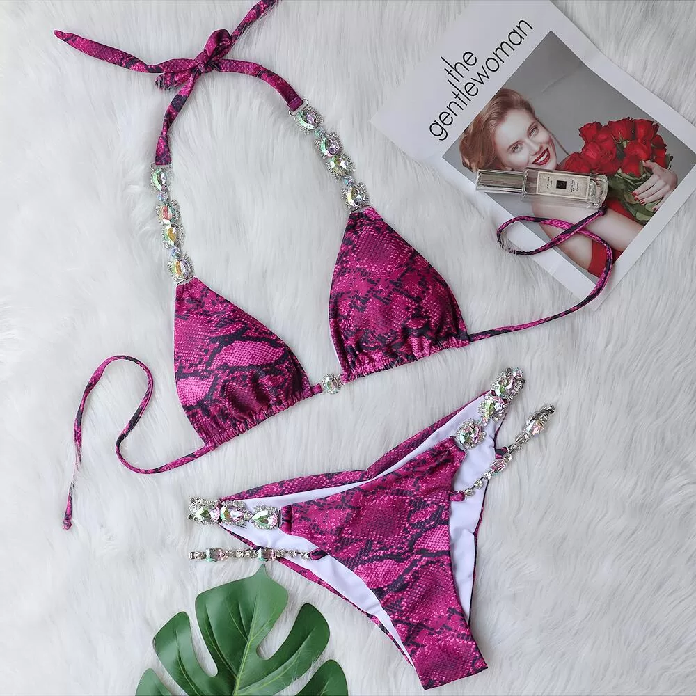 Snakeskin Lace-Up Crystal Two-Piece Bikini product image 3