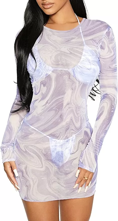 Long-Sleeve Sheer Mesh Beach Cover-Up Dress product image 2