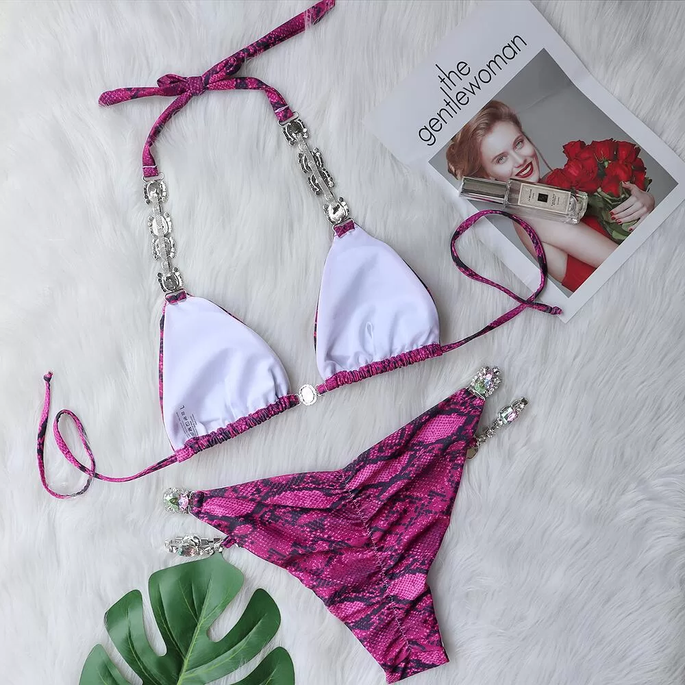 Snakeskin Lace-Up Crystal Two-Piece Bikini product image 4