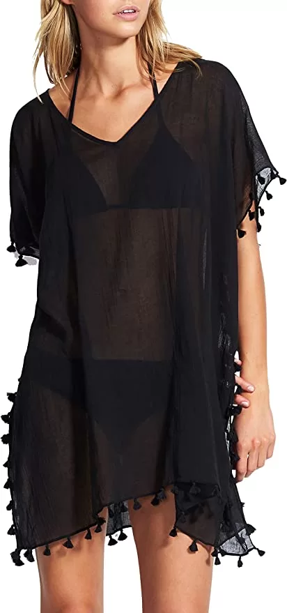 Lightweight Kaftan Cover-Up with Tassel Trim product image 1