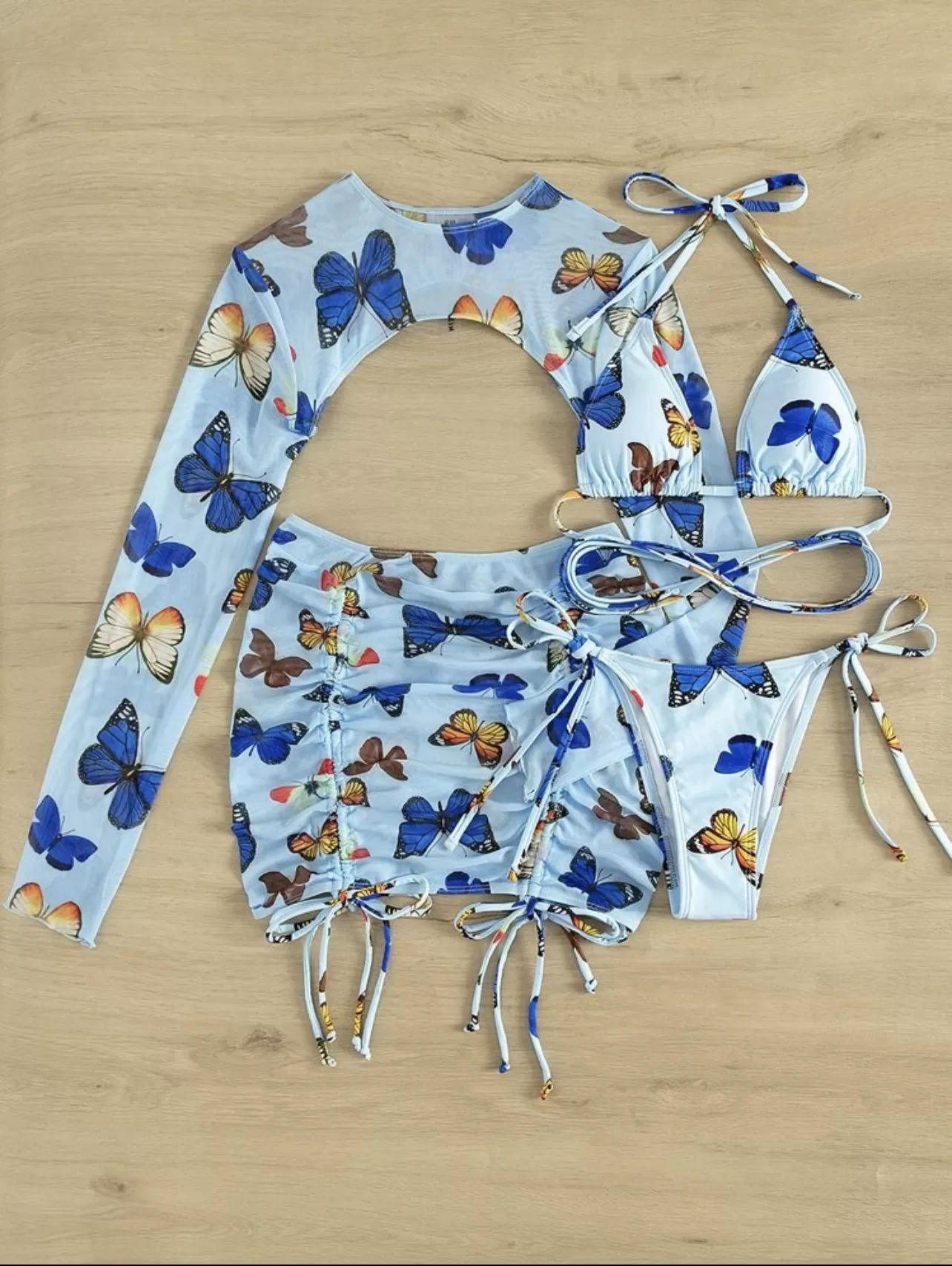 Butterfly Print Halter Bikini Four-Piece Set product image 5