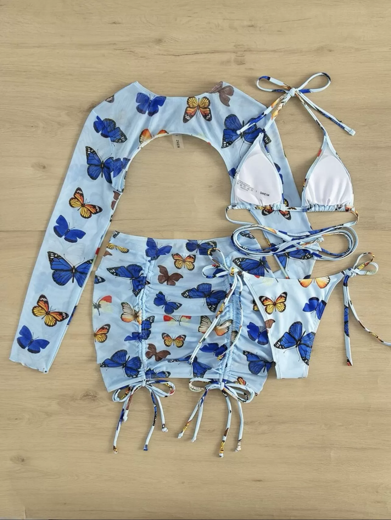 Butterfly Print Halter Bikini Four-Piece Set product image 6