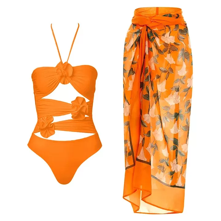 Floral Halter Bikini with Maxi Wrap Skirt