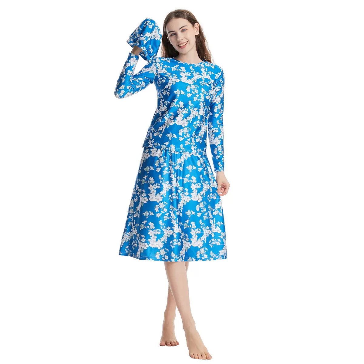 Floral Print Patchwork Modest Swimsuit product image 2