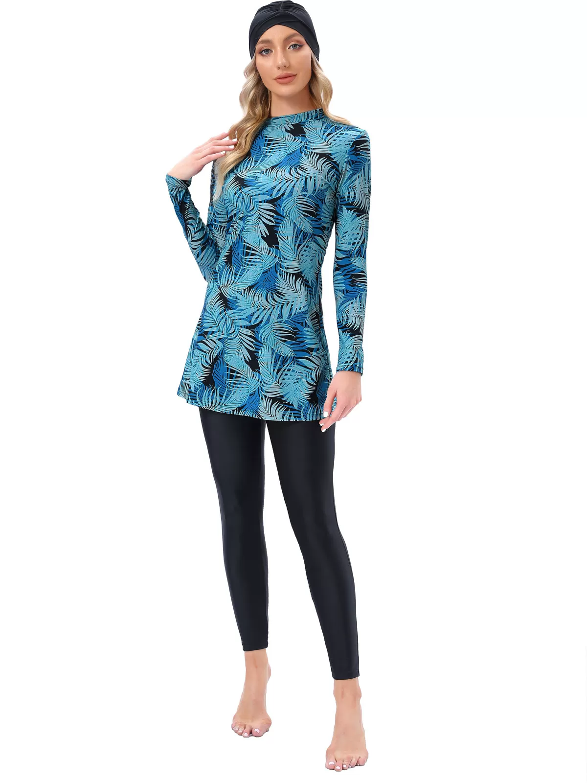 Three-Piece Modest Rash Guard Set with Swim Cap product image 2