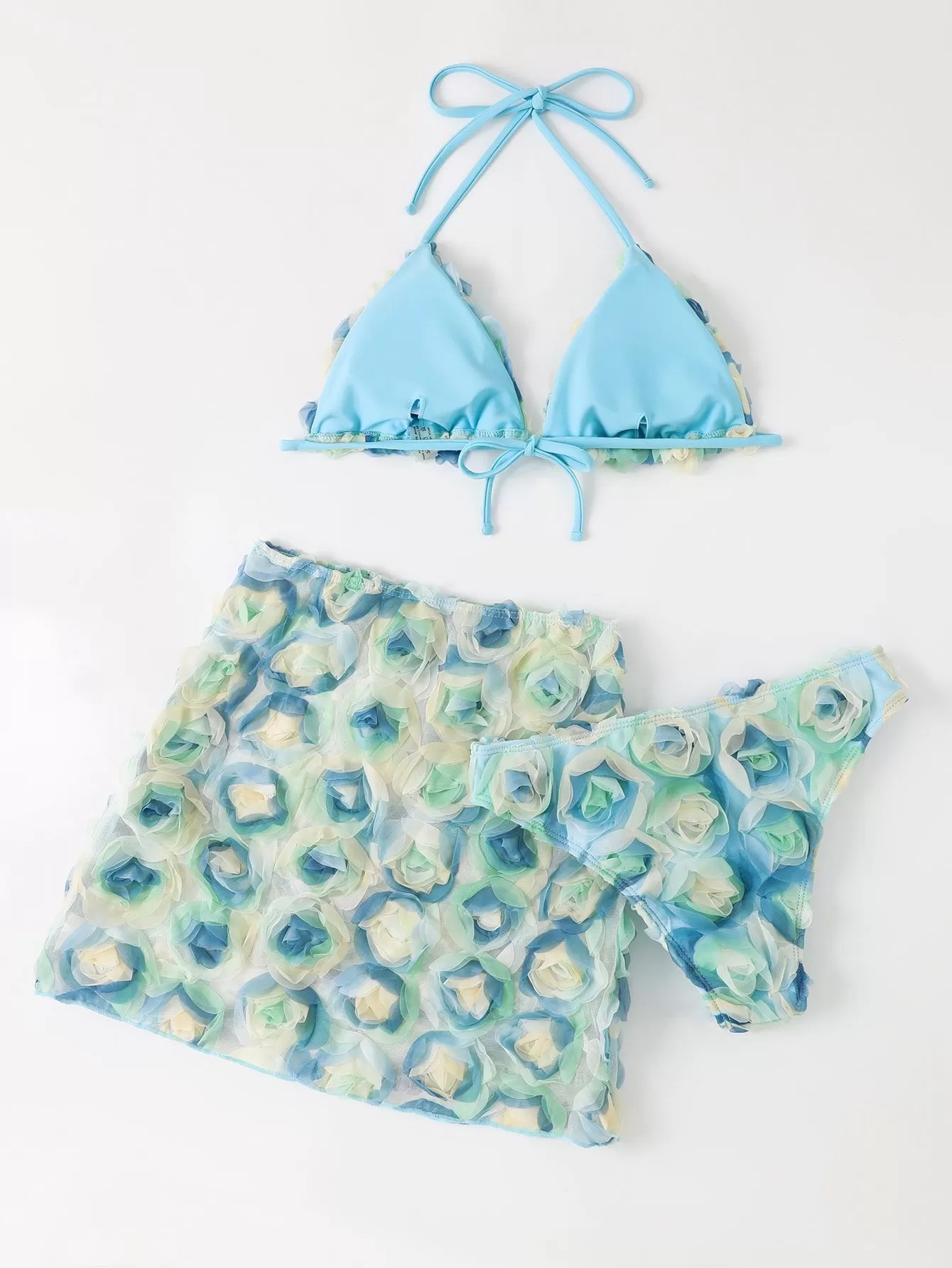 3D Rose Applique Halter Bikini Three-Piece Set product image 6