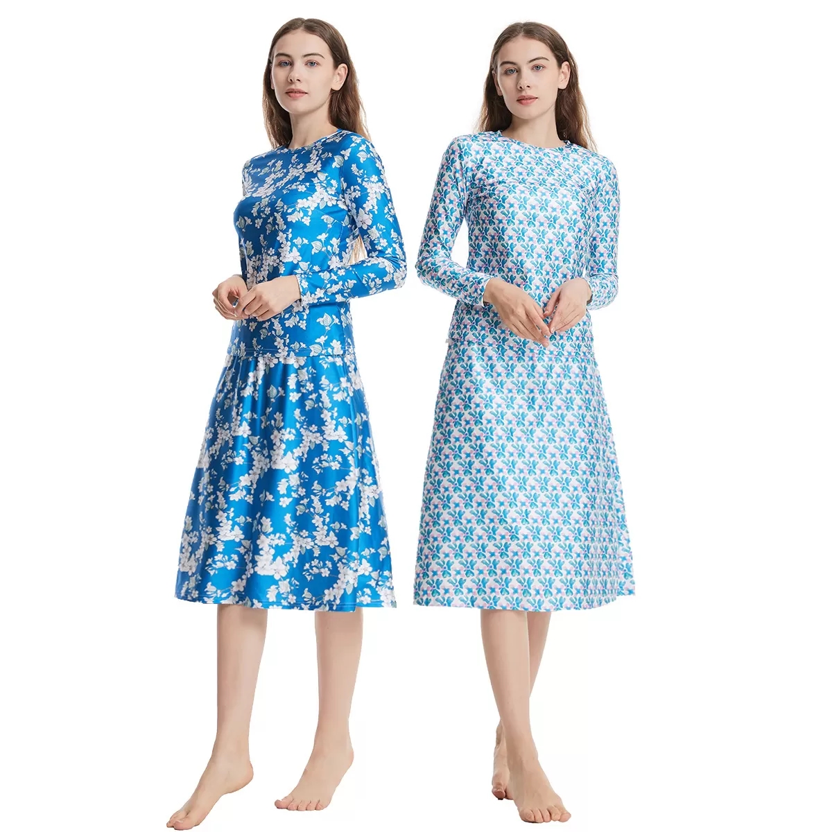 Floral Print Patchwork Modest Swimsuit