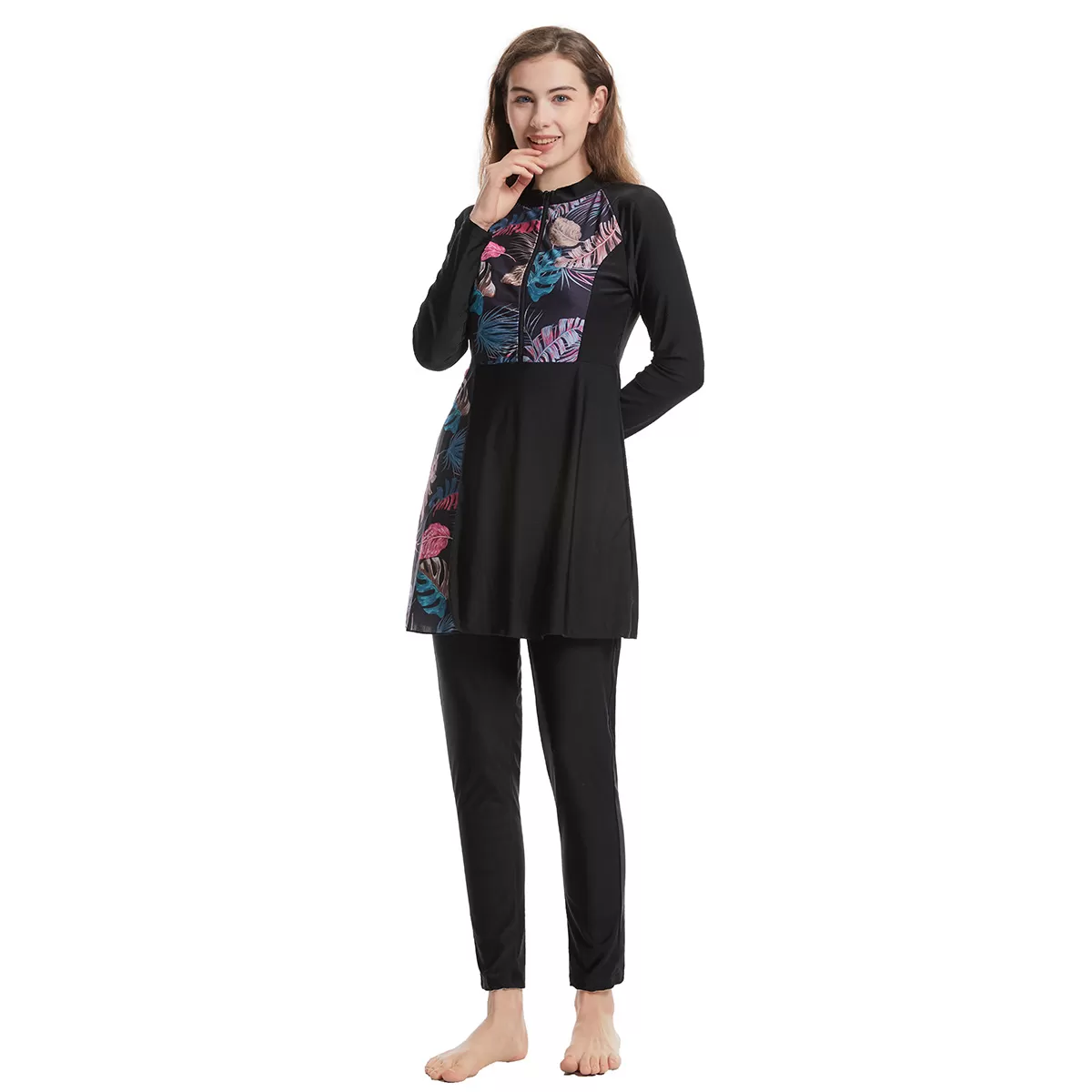 Long-Sleeve Patchwork Modest Swimsuit product image 2
