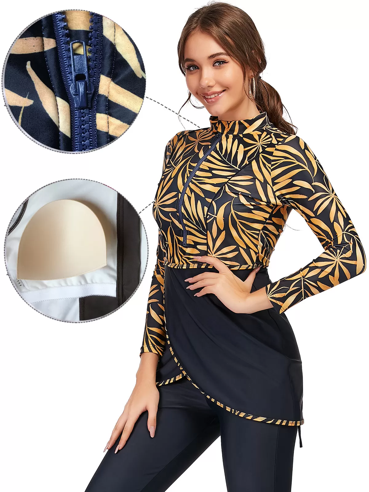 Floral Three-Piece Long-Sleeve Modest Swimsuit product image 4