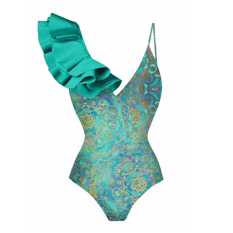 Ethnic Print Ruffle Swimsuit with Maxi Wrap Skirt product image 2