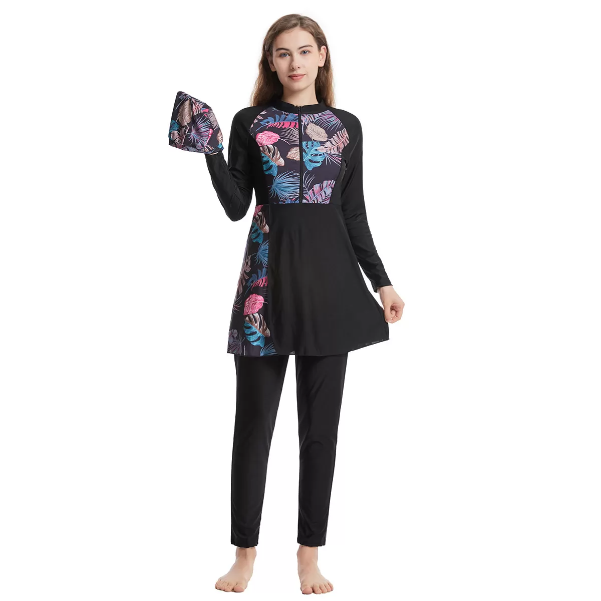 Long-Sleeve Patchwork Modest Swimsuit product image 3